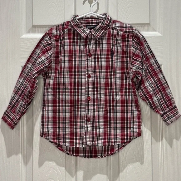 U.S. Polo Assn. | Shirts & Tops | Us Polo Assn Boys 45 Burgundy Navy Plaid  Long Sleeve Button Down Shirt | Poshmark